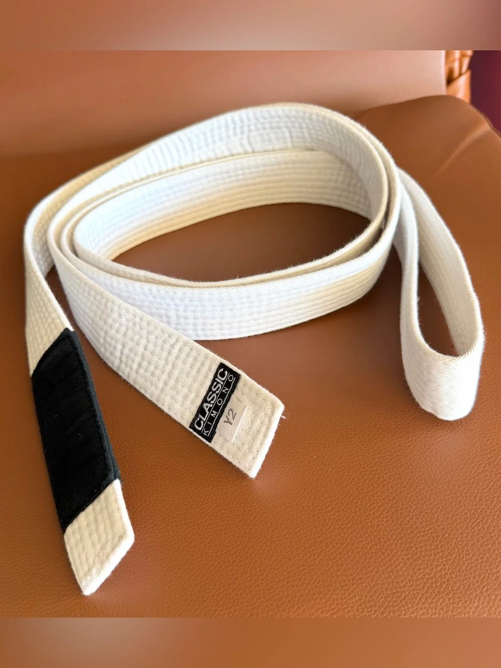 EUC! Kids White Martial Arts Brazilian Jiu Jitsu BJJ Belt with Rank Bar - Sz Y2
